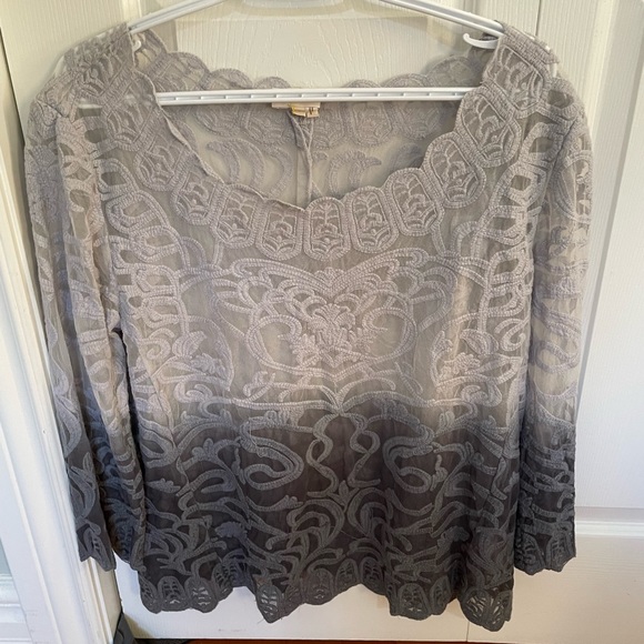 Anthropologie Gray Ombre Meadow Rue Ceala Scalloped Blouse - Picture 2 of 3